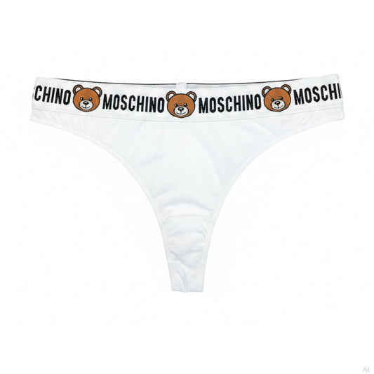 Moschino Teddy Bear Logo Thong White, Women