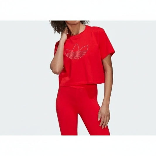 Adidas Outline Trefoil Crop Tee Red, Women