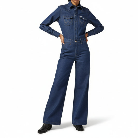 Wrangler Denim Wide Leg Jumpsuit Aged Blue, Women