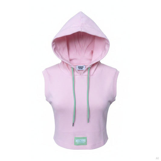 Moschino Ribbed Hooded Cropped Vest Pink, Women