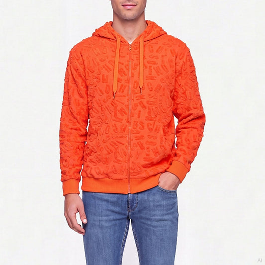 Moschino Orange Embossed Logo Zip-Up Hoodie (A17069422-0035), Men