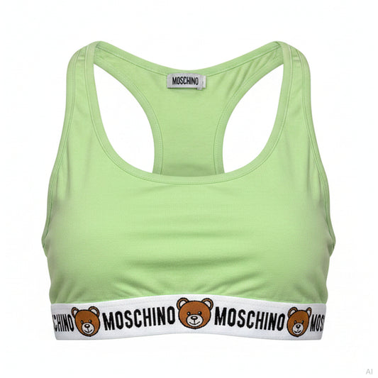 Moschino Teddy Bear Logo Sports Bra Green, Women