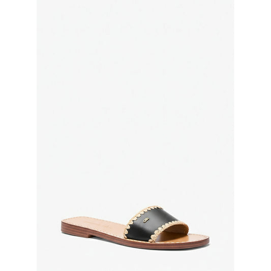 Michael Kors Black Natural Flat Slide Sandal (40S5DRFS3L-BLACK_NATURAL) Women