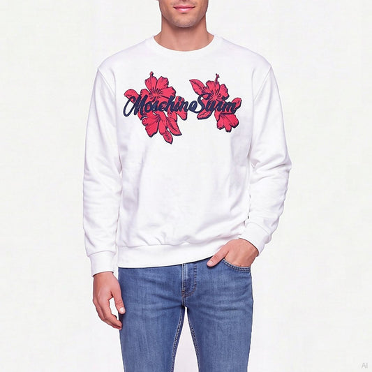 Moschino Hibiscus Floral Print Crewneck Sweatshirt White (A17029416-0001), Men
