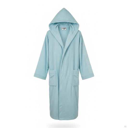 Moschino Light Blue Hooded Cotton Bathrobe, Men