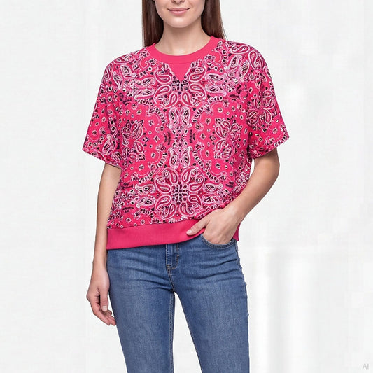 Moschino Bandana Paisley Print Crewneck Sweatshirt Pink (A17099433-1215), Women