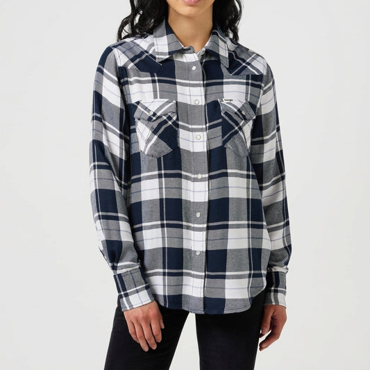 Wrangler Plaid Western Shirt Navy, Women