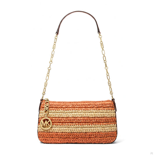 Michael Kors Empire Woven Raffia Clutch Orange Punch, Women
