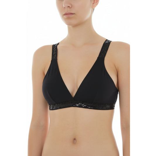 Moschino Black Sequin Trim Triangle Bra, Women