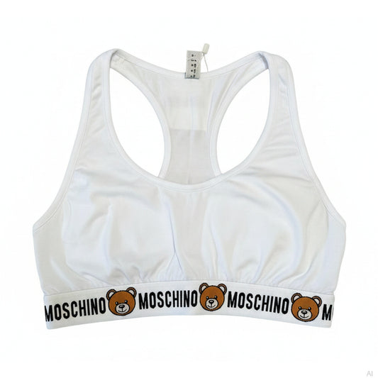Moschino Teddy Bear Logo Sports Bra White, Women
