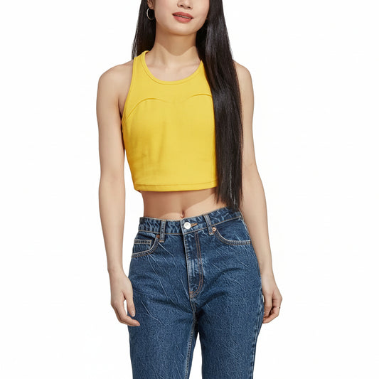 Adidas Ribbed Yellow Crop Tank Top, Women