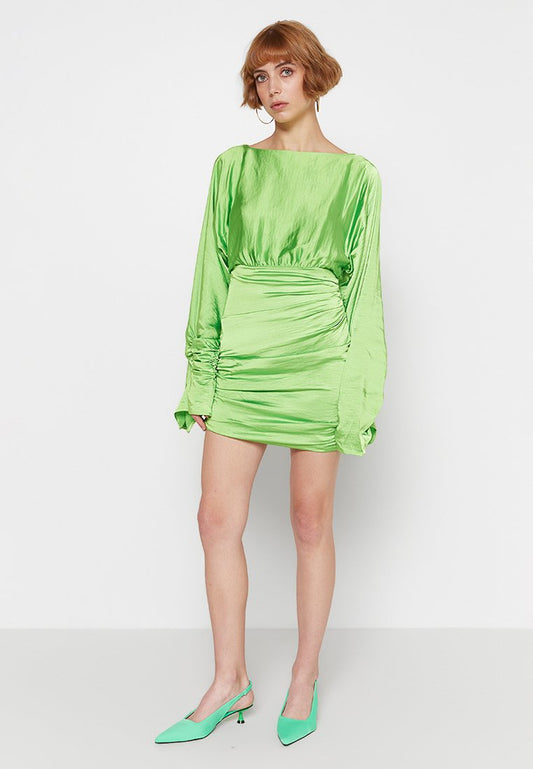 NA-KD Draped Detail Satin Dress-Green (ZZO20MCDI-M00) Women