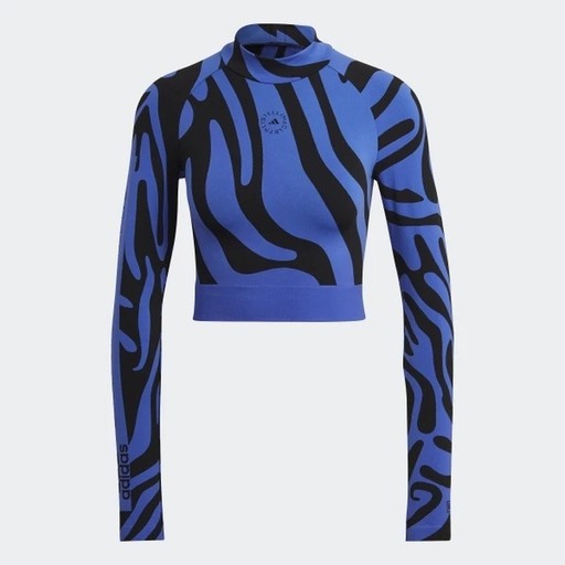 Adidas Blue Black Animal Print Long Sleeve Crop Top, Women