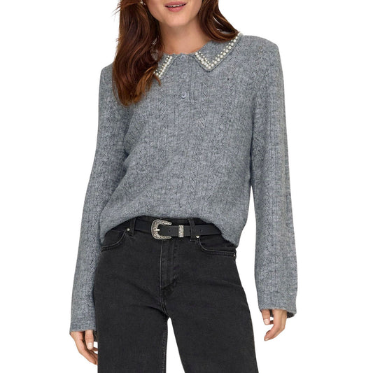 JDY April Life Pearl Collar Sweater (15351838-MEDIUMGREYM) Women