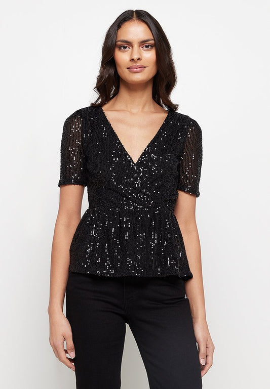 Pieces BLOUSE OPEN NECKLINE FEM KNIT PL100 Black (ZZO1TK923-Q00) Women