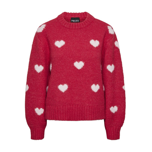 Pieces Rina Heart Knit Sweater (17153231-ROSERED) Women