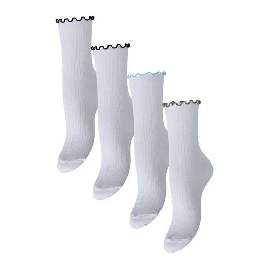 Pieces Afia Contrast Frill High Socks (4-pack) (17162317-BRIGHTWHITE) Women