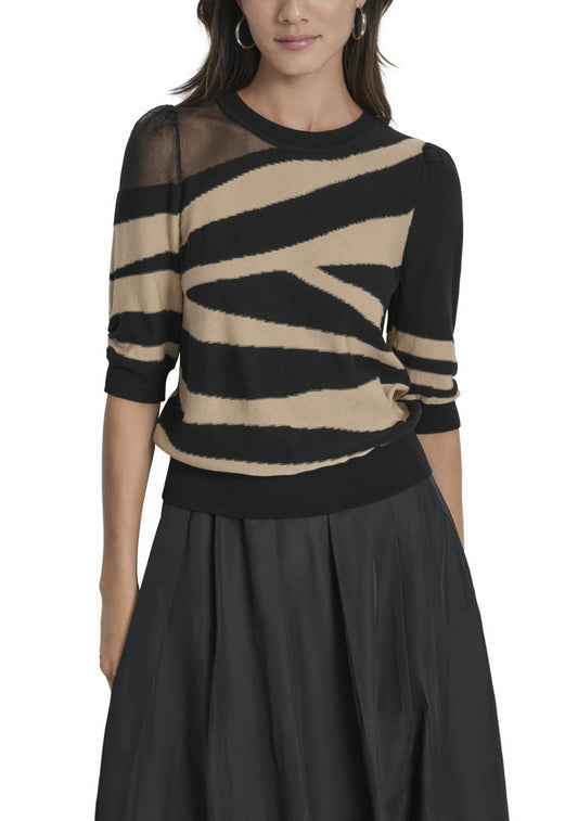 DKNY 3/4 Sleeve Zebra Print Sweater Travertine Multi (P5GSBX60N63) Women