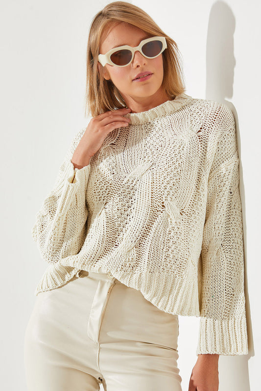Bianco Lucci Openwork Women's Sweater Ecru Women