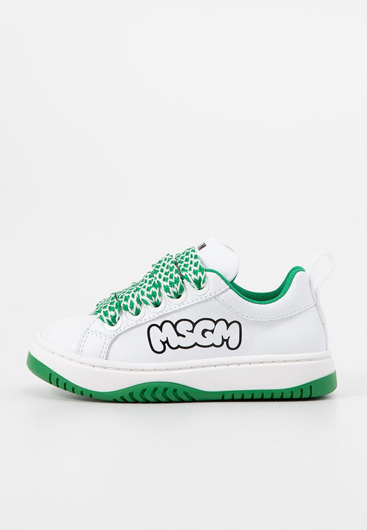 Msgm CONTRASTING PRINTED LOGO LEATHER LACE-UP LOW SNEAKERS white (ZZO2JFW11-T00) Kids