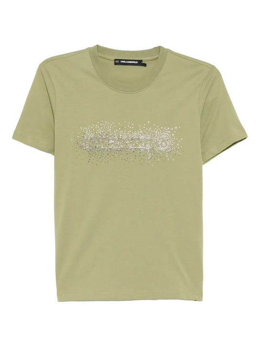 Karl Lagerfeld Logo Rhinestone T-Shirt Cedar (B1W170302FK) Women