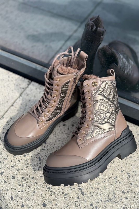 MIA 25 - ANKLE BOOT CALF LEATHER/MONOGRAM NYLON/SPREADING/LINING FUR TABACCO Women