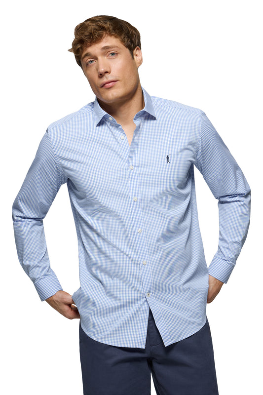 RIGBY GO SLIM POPLIN VICHY BLUE (44425) Men
