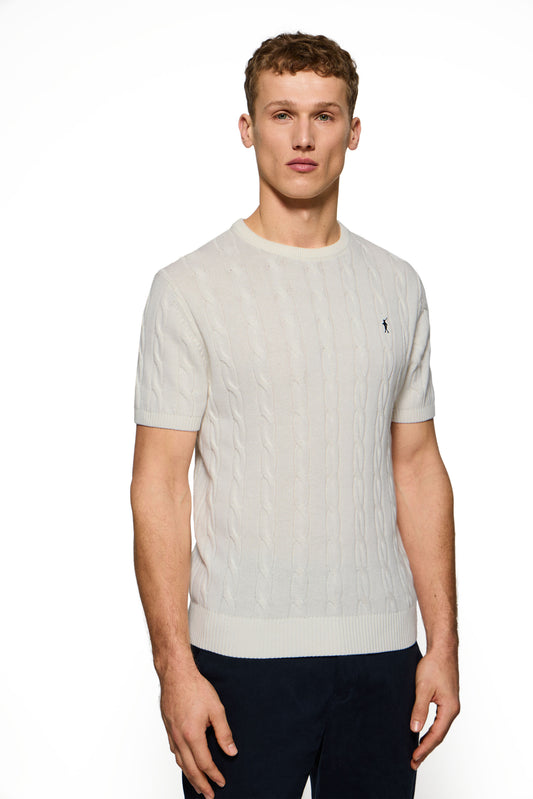 RIGBY GO SS CABLE U NECK ECRU (45027) Men