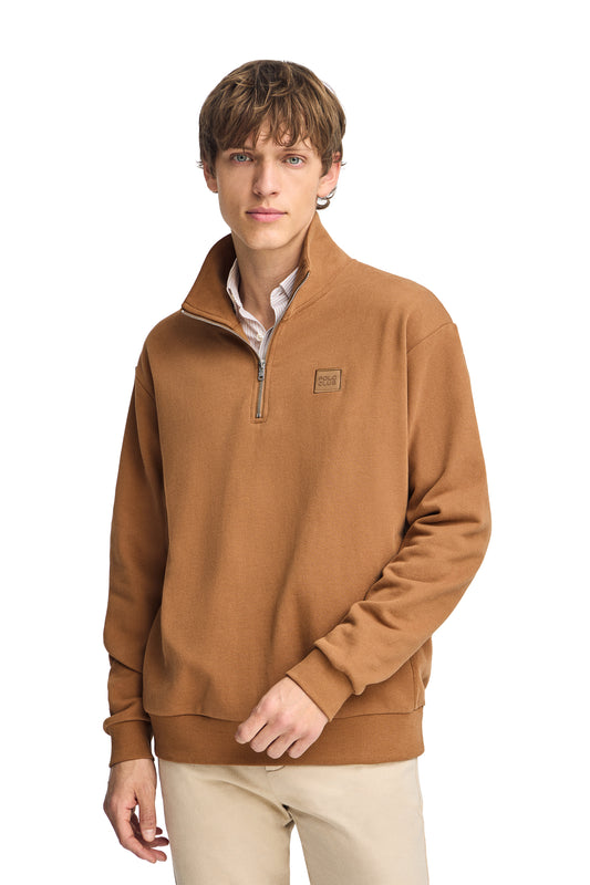 TWILL PATCH ZIPPER NECK FT SWEAT CAMEL (45479) Men