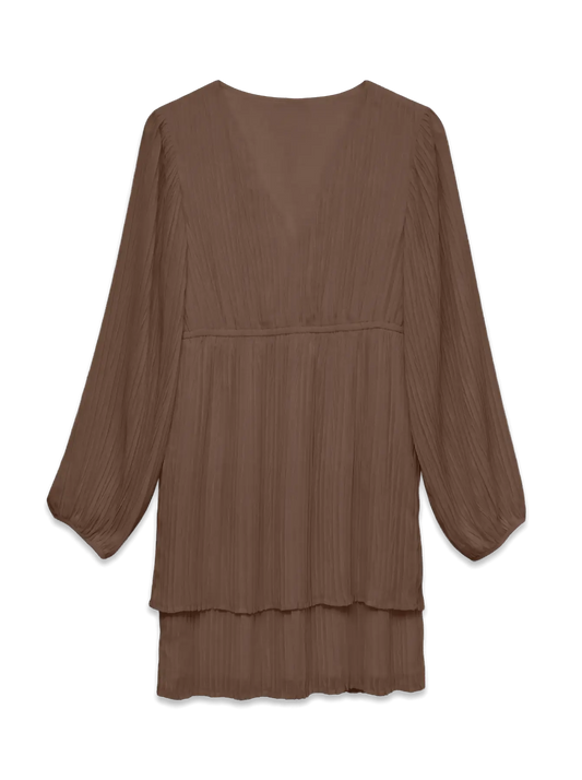 Dora Long Sleeve V-Neck Short Dress Exp Cocoa Brown (10353949) Women