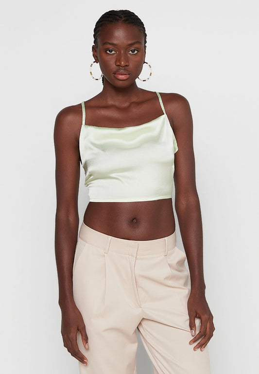 NA-KD Waterfall Front Satin Singlet-Green (ZZO20MC21-M00) Women
