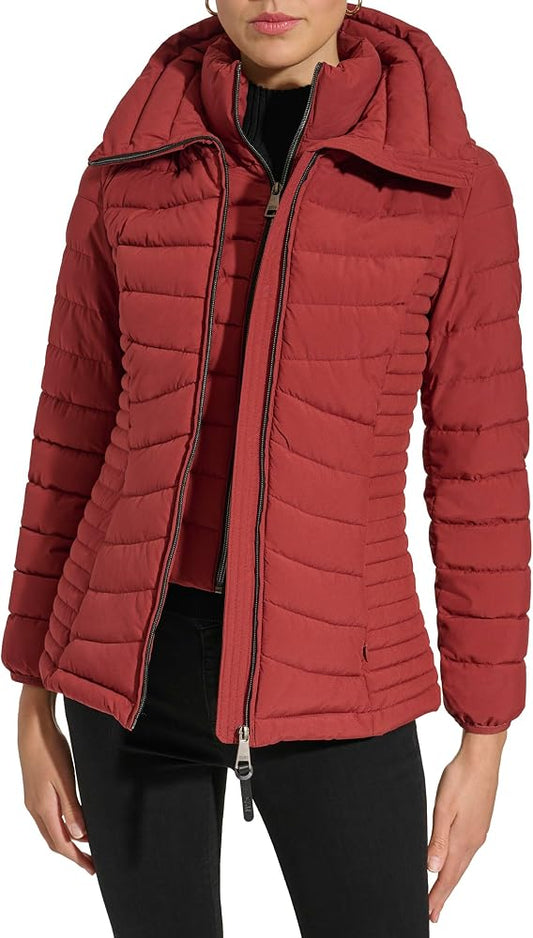 DKNY Packable Zip Front Jacket with Bib Mulberry (DL3MP298MUY) Women