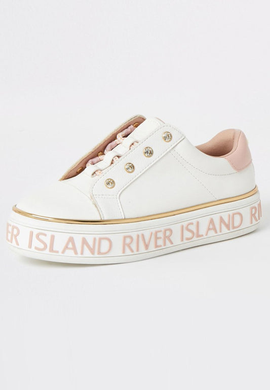 River Island Girls white RI lace-up flatform trainers White (RI913D00T-A11) Kids
