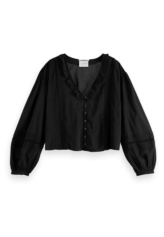 161450 Organic cotton top with pin tucks and lace insert Women