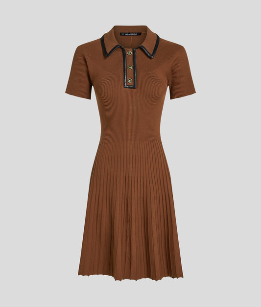 Karl Lagerfeld Faux Leather Detail Knit Dress Friar Brown (B1W13011141) Women