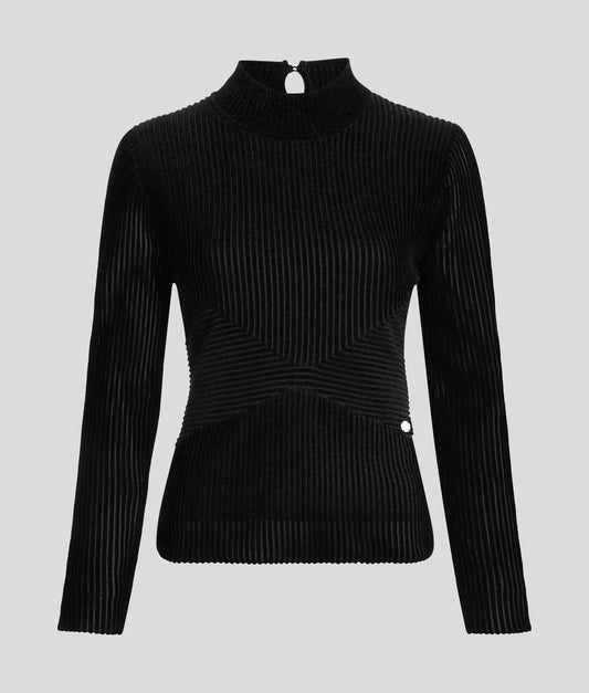 Karl Lagerfeld Elegant Flock Mock Neck Black (B1W18008999) Women