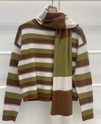 DKNY Easy Long Sleeve Striped Sweater Caramel Heather Combo (DJ6R0734K7L) Women
