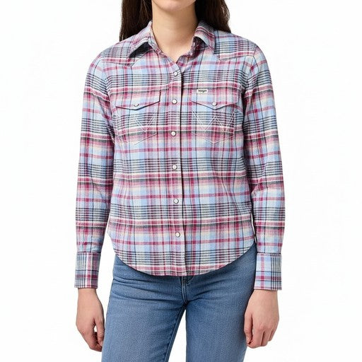 Wrangler Plaid Western Shirt Blue Burgundy, Women