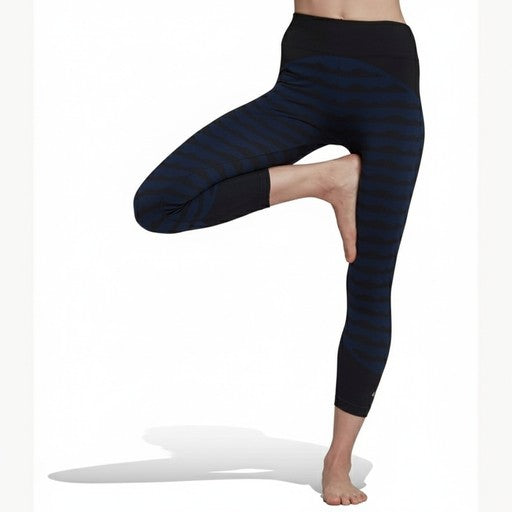Adidas Blue & Black Zebra Print Seamless 7/8 Performance Leggings, Women