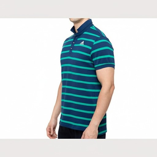 Adidas Striped Navy Green Polo Shirt, Men