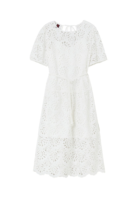 Broderie anglaise midi dress with belt Women