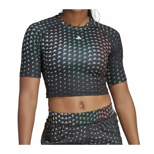 Adidas Multi-Color Logo Print Crop Top Black, Women