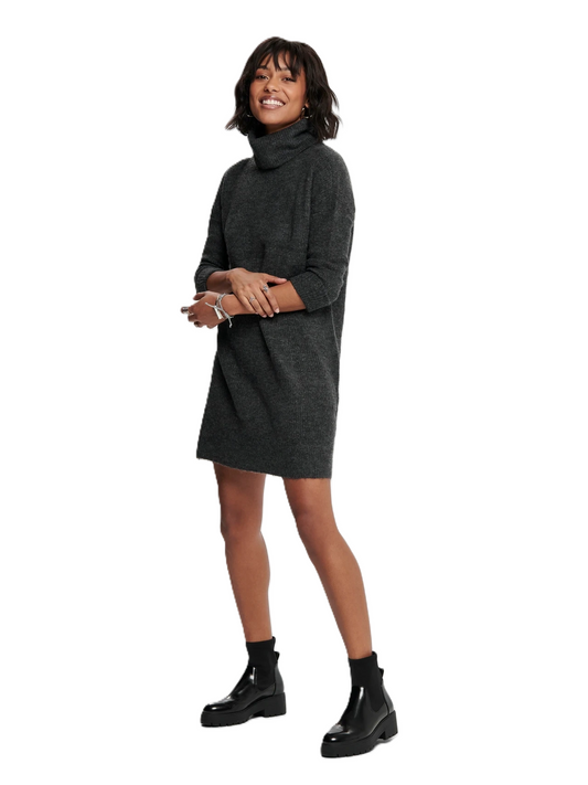 ONLY Dress Women's Z GOLFEM ONLJANA L/S COWLNCK DRESS WOOL KN NOOS DARK GREY MELANGE (9383) Women