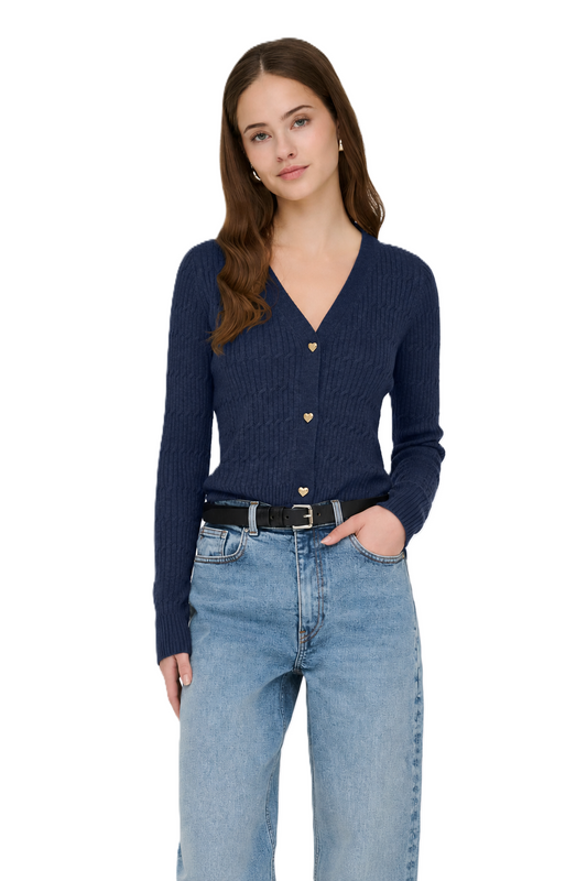 ONLY Sweater ROZPINANY Women's ONLKAIA LIFE LS VNECK CARDI KNT NOOS NAVAL ACADEMY/W. MELANGE (9891) Women