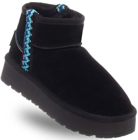 SOLO SOPRANI COUTURE Leather Ankle Boots Women's SOLO SOPRANI COUTURE HOTA SUEDE TRIMMING BLACK (5986) Women