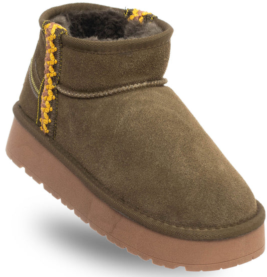 SOLO SOPRANI COUTURE Leather Ankle Boots Women's HOTA SUEDE TRIMMING GREEN (5982) Women